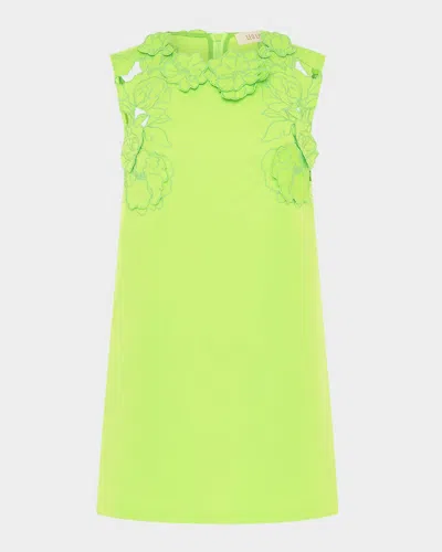 Leo Lin Blair Embroidered Floral Applique Mini Dress In Lime