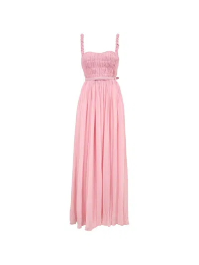 Leo Lin Braided-strap Ruched Long Dress In Pink