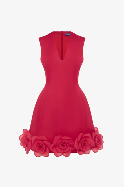 Leo Lin Bree V Neck Mini Dress - Scarlet In Red