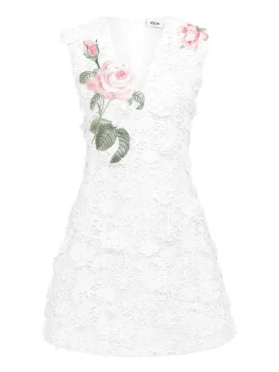 Leo Lin Briana V Neck Embroidered Lace Mini Dress In White