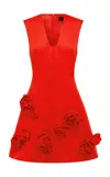 Leo Lin Briana Rosette-detailed Crepe Maxi Dress In Scarlet