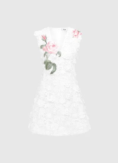 LEO LIN BRIANA V NECK EMBROIDERED LACE MINI DRESS - SNOW