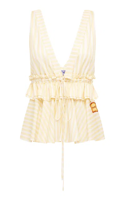 Leo Lin Briar Embroidered Cotton Top In Yellow