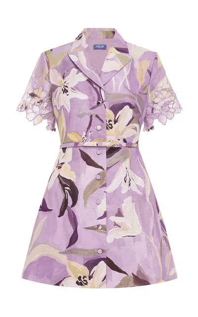 Leo Lin Brigitte Applique Linen-silk Mini Dress In Purple