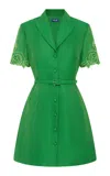 Leo Lin Brigitte Appliquéd Linen-blend Mini Dress In Green