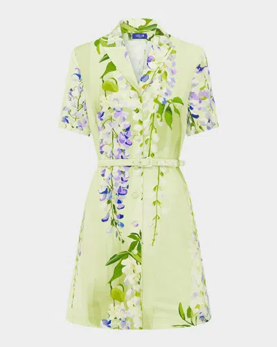 Leo Lin Brigitte Belted Floral-print Mini Dress In Green