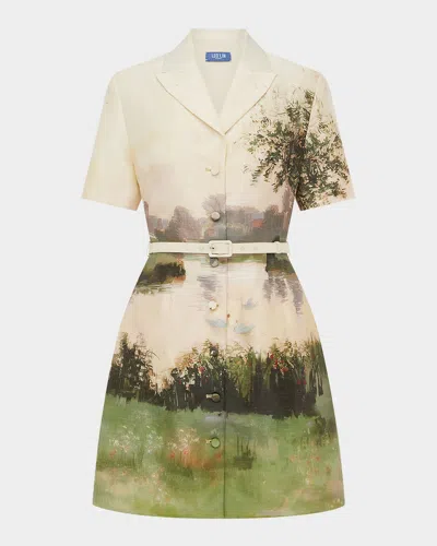 Leo Lin Brigitte Belted Landscape-print Mini Dress In Multi