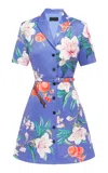 Leo Lin Brigitte Crepe Mini Shirt Dress In Blue