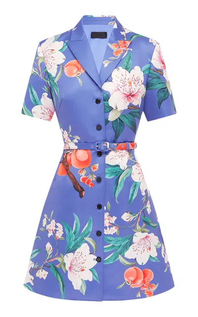 Leo Lin Brigitte Crepe Mini Shirt Dress In Blue