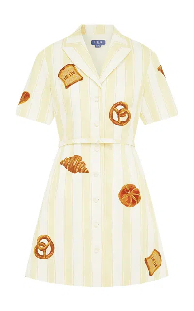 Leo Lin Brigitte Embroidered Cotton Mini Dress In Yellow