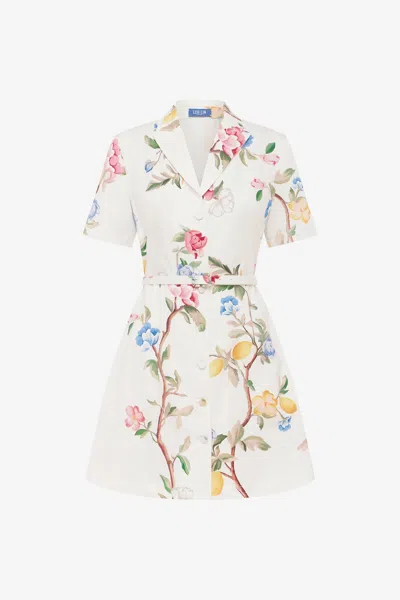 Leo Lin Brigitte Mini Dress - Lemon Vine Print In Snow In Neutral