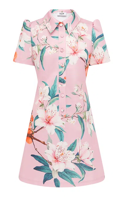 Leo Lin Brooke Crepe Mini Shirt Dress In Pink