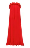 Leo Lin Camilla Rosette-detailed Plissé Maxi Dress In Red