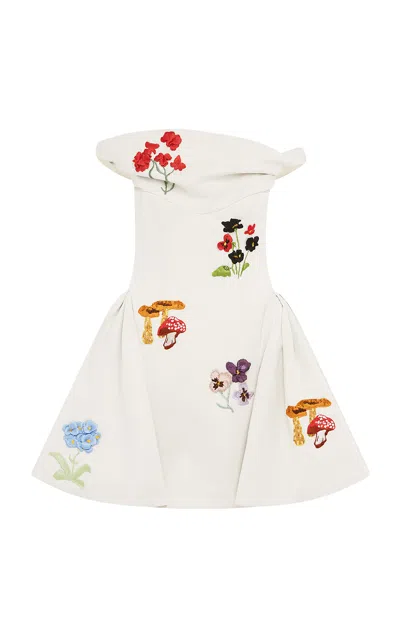 Leo Lin Camille Embroidered Cotton-linen Mini Dress In White