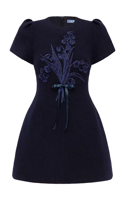 Leo Lin Carina Applique Tweed Mini Dress - Midnight In Blue