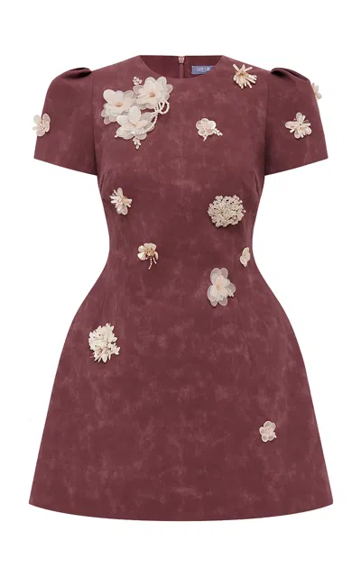 Leo Lin Carina Embellished Vegan Suede Mini Dress - Mahogany In Brown