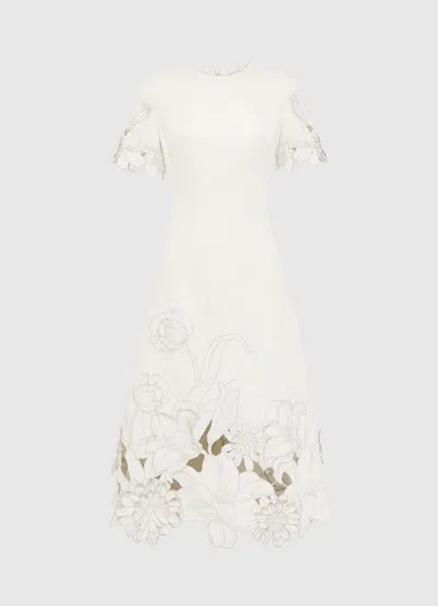 Leo Lin Caroline Applique Short Sleeve Midi Dress - Ivory In White