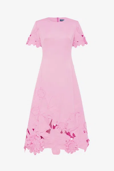 Leo Lin Caroline Appliqué Short Sleeve Midi Dress - Flamingo