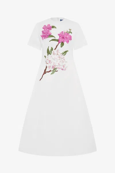 Leo Lin Caroline Appliqué Short Sleeve Midi Dress - Floral Pear Print In White