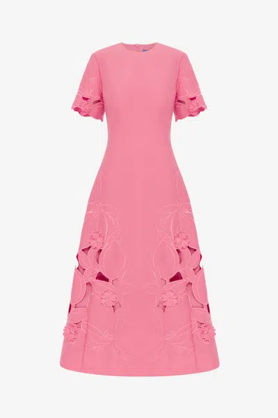 Leo Lin Caroline Appliqué Short Sleeve Midi Dress - Fuchsia