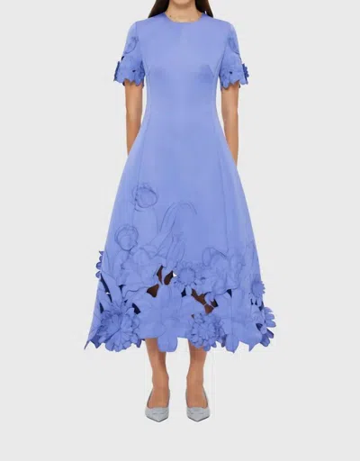 Leo Lin Caroline Applique Short Sleeve Midi Dress In Moonlight In Blue
