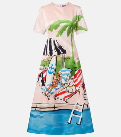 Leo Lin Caroline Cotton And Silk Midi Dress In Pink