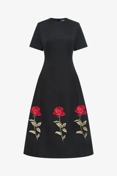 Leo Lin Caroline Embellished Rose Midi Dress - Ebony
