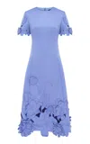 Leo Lin Caroline Floral-appliquéd Cutout Crepe Midi Dress In Blue