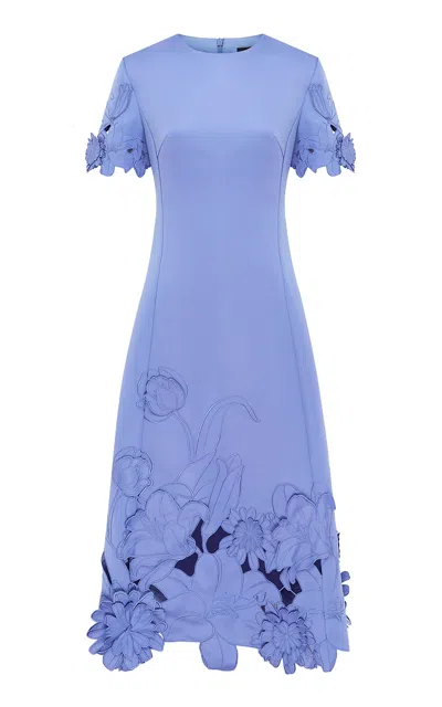 Leo Lin Caroline Floral-appliquéd Cutout Crepe Midi Dress In Blue