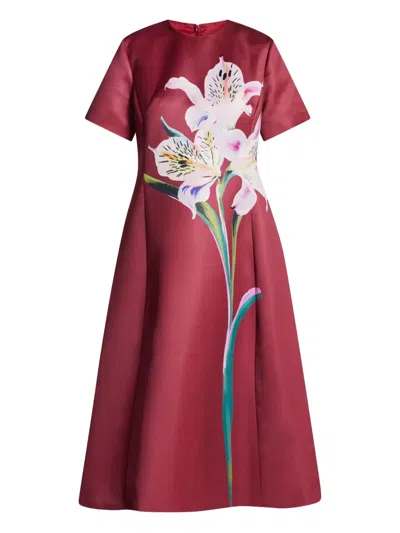 Leo Lin Caroline Floral-print Short-sleeve Dress In Brown