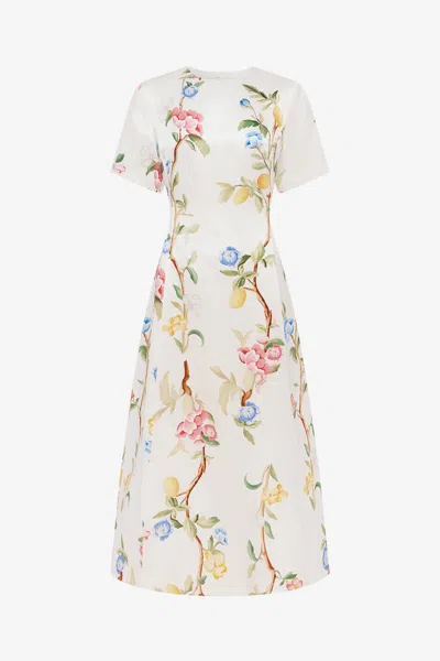 LEO LIN CAROLINE SHORT SLEEVE MIDI DRESS - LEMON VINE PRINT IN SNOW