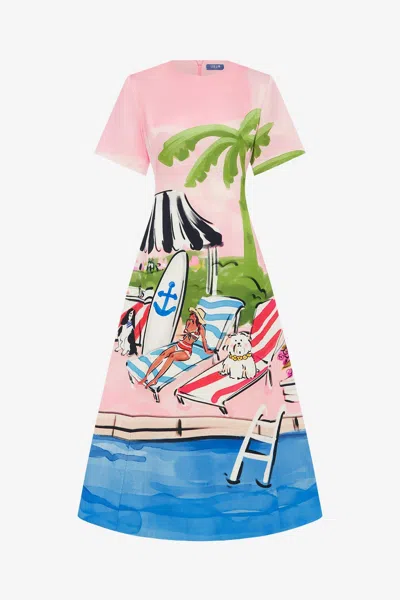 Leo Lin Caroline Short Sleeve Midi Dress - Riviera Print In Multi