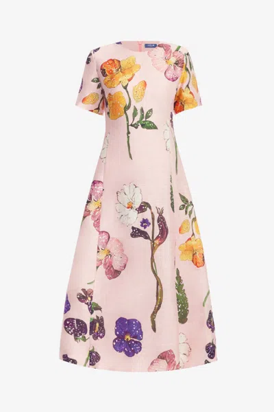 Leo Lin Caroline Short Sleeve Midi Dress - Wildbloom In Pink