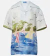 Leo Lin Casey Printed Silk Shirt In Blue