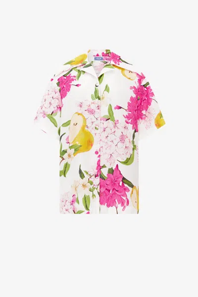 Leo Lin Casey Silk Button Shirt - Floral Pear Print