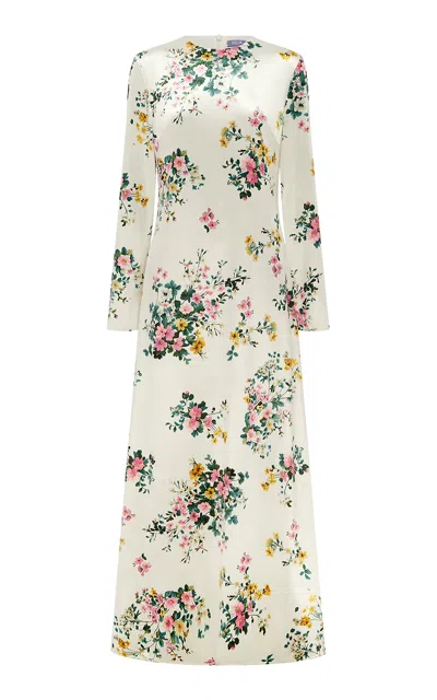 Leo Lin Cassandra Velvet Maxi Dress - Posy Print In Snow In Pink