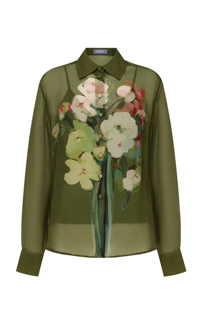 Leo Lin Cassia Shirt - Reverie Print In Olive In Green
