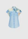 Leo Lin Catarina Blouse - Hydrangea Print In Cornflower Blue In Black