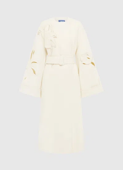 Leo Lin Celestine Appliqué Wool Blend Coat - Snow In White