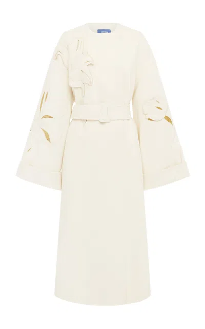 Leo Lin Celestine Appliquéd Wool-blend Coat In White
