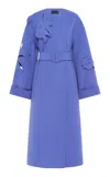 Leo Lin Celestine Floral-appliquéd Wool-blend Coat In Blue