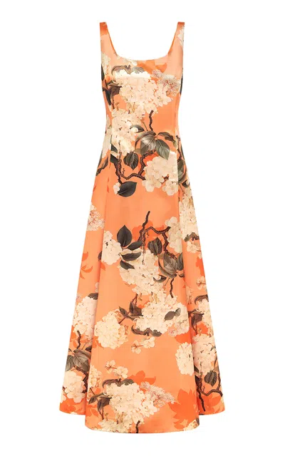 Leo Lin Charlotte Floral Satin Maxi Dress In Orange