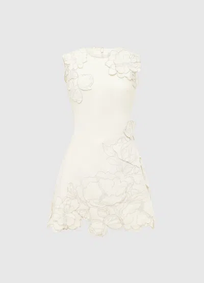 Leo Lin Chloe Floral-appliquéd Crepe Mini Dress In Vanilla