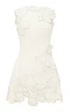 Leo Lin Chloe Floral-appliquéd Crepe Mini Dress In Vanilla
