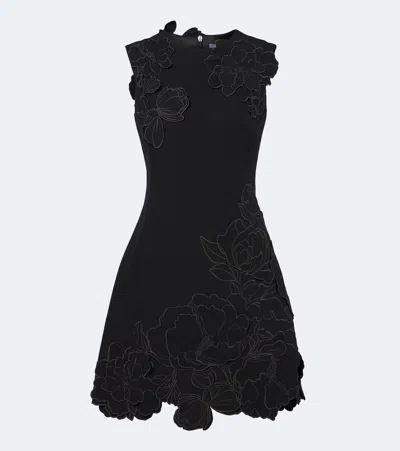 Leo Lin Chloe Floral-appliqué Minidress In Black