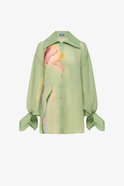 Leo Lin Christina Bow Blouse - Tulip Print In Green