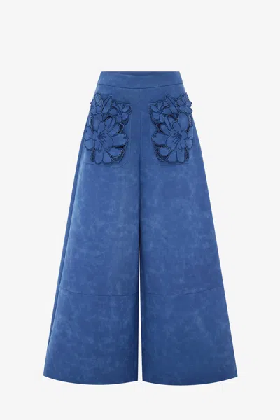 Leo Lin Christine Appliqué Vegan Suede Pants - Azure In Blue