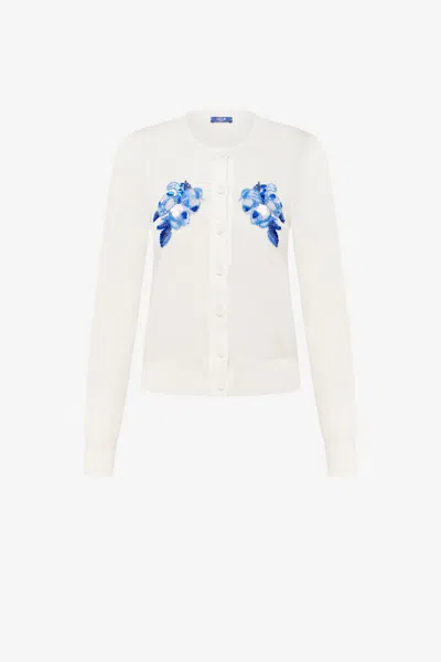 Leo Lin Claire Embellished Knit Cardigan - Ditsy Floral Print In Snow