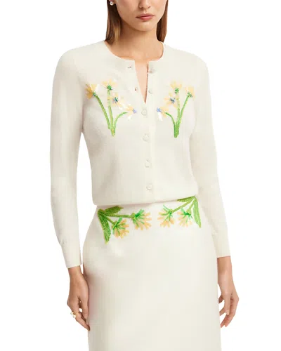 Leo Lin Claire Embellished Knit Cardigan Sweater In White
