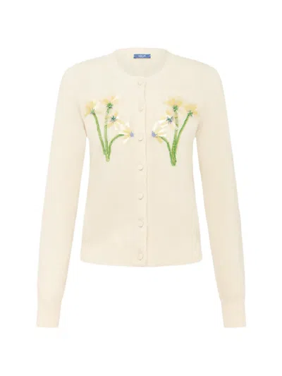 Leo Lin Claire Embellished Wool And Cashmere Cardigan In White